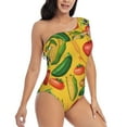 thumbnail image 1 of Picia Colorful Vegetables Pattern Women's One Piece Swimsuits,One Shoulder Swimwear Asymmetric ,Ruffle Monokinis Bathing Suits,High Waisted Flattering Bathing Suits-Medium, 1 of 8