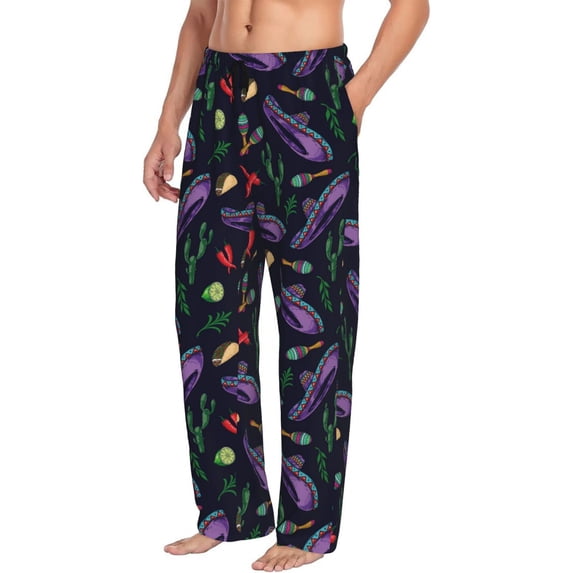 Picia Colorful Vintage Cactuses Mens Soft Woven Cotton Elastic Waistband Sleep Pajama Pant Lounge Sleep Pant With Pockets And Drawstring-XX-Large