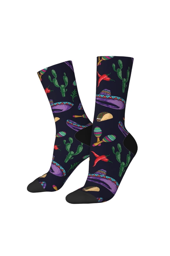 Colorful Vintage Cactuses Print Athletic Socks for Men & Women – Cushioned Moisture-Wicking Crew Socks for Sports, Running, and Training, Soft & Breathable Size 5-11