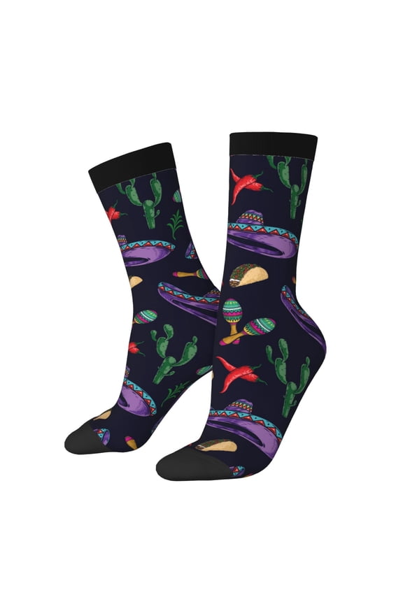 Colorful Vintage Cactuses Print Athletic Socks for Men & Women – Cushioned Moisture-Wicking Crew Socks for Sports, Running, and Training, Soft & Breathable Size 5-11