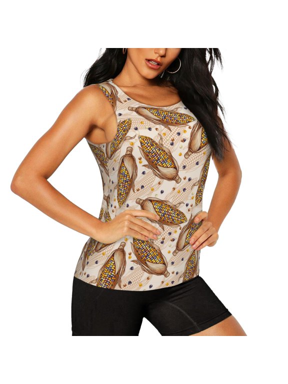 Colorful Vintage Corn Pattern Women's Workout Tank Top,Breathable Activewear,Slim Fit Athletic Top,Versatile Workout Moisture-wicking top-Medium
