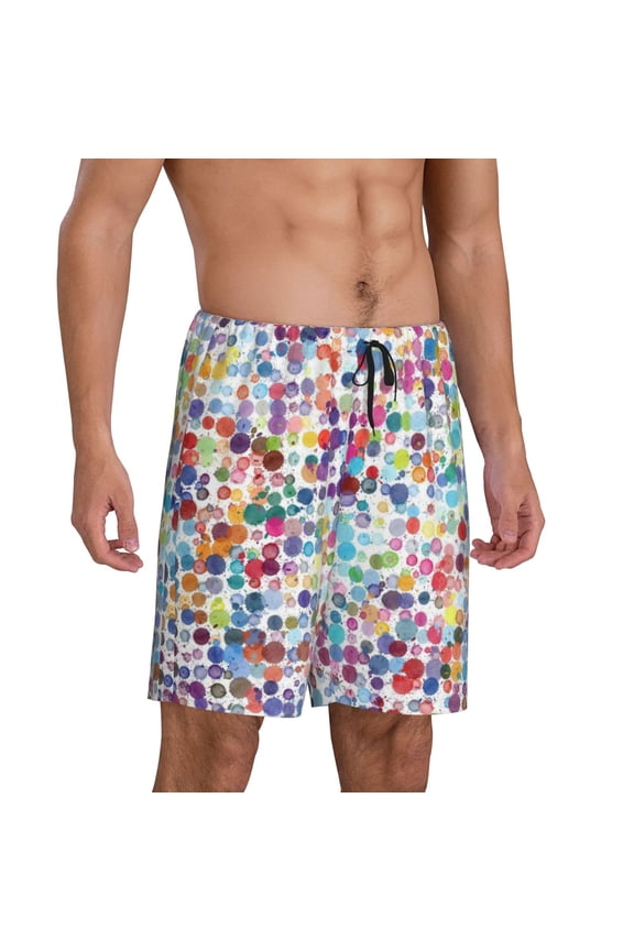 Colorful Watercolor Dots Pajama Shorts for Men, Men's Pajama Bottoms, Sleepwear,Short Pajama Pants-X-Large