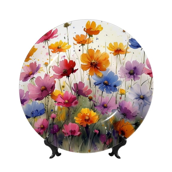 Picia Colorful Wildflower Meadow Pattern Bone China Decorative Plate – Wall Decor with Stand and Adhesive, Elegant Ornament for Living Room, Office, or Entryway-8in