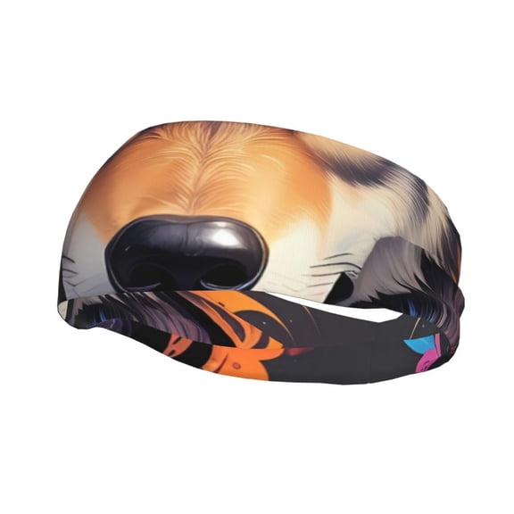 Picia Colorful Wolf Head Print Mens Running Headband,Mens Sweatband Sports Headband for Running,Cycling,Basketball,Yoga,Fitness Workout