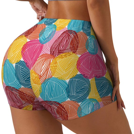 Picia Colorful Wool Balls Printed Workout Shorts for Women Seamless Scrunch Butt Lifting High Waisted Yoga Gym Booty Running Moisture-wicking Short Pants-Small