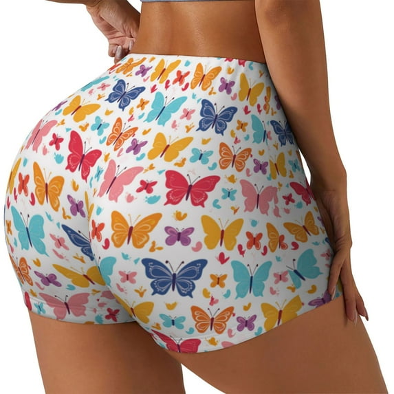 Picia Colorful butterflies Printed Workout Shorts for Women Seamless Scrunch Butt Lifting High Waisted Yoga Gym Booty Running Moisture-wicking Short Pants-XX-Large