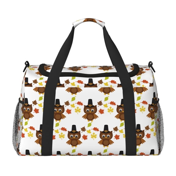 Picia Colorful maple leaf owl Print Travel Duffle Bag,Weekender Bags for Women with Shoe Compartment, Gym Duffel Bag with Wet Pocket, Hospital Bags for Labor and Delivery