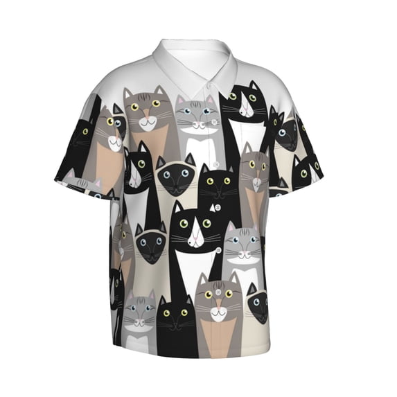 Picia Colors Cats Gentle Cotton Regular Fit Short Sleeve Casual Hawaiian Shirt for Men-Medium