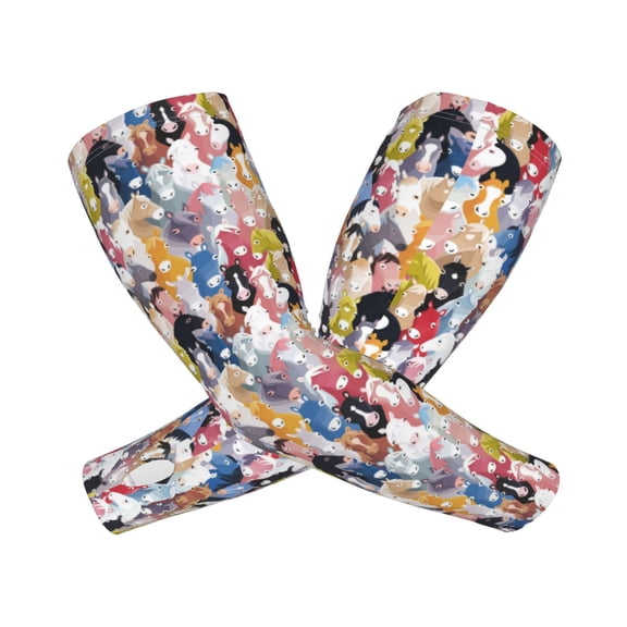 Picia Colourful Horses Arm Sleeves for Men and Women - Tattoo Cover Up UPF 50+ Cooling Sports Sleeve for Basketball Golf Football-One Size