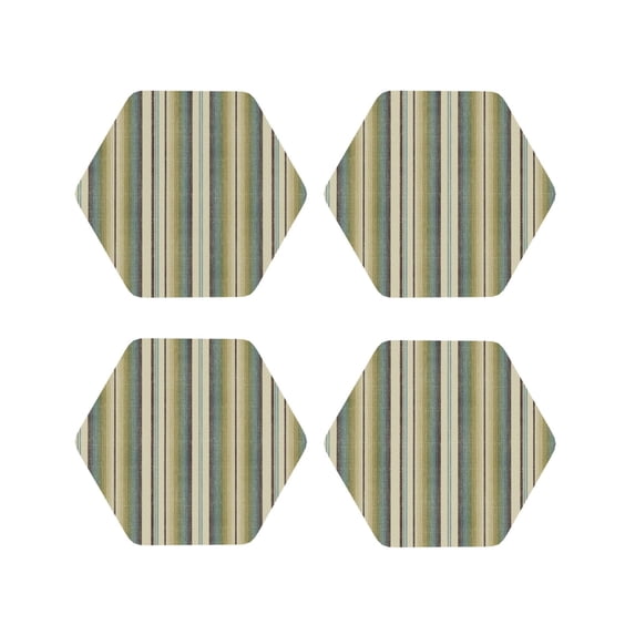 Picia Colourful stripes Printed Leather Coasters for Drinks, 4" Drink Coasters Set of 4 for Tabletop Protection, Handmade Luxurious Home Décor and Housewarming Gift-Hexagon
