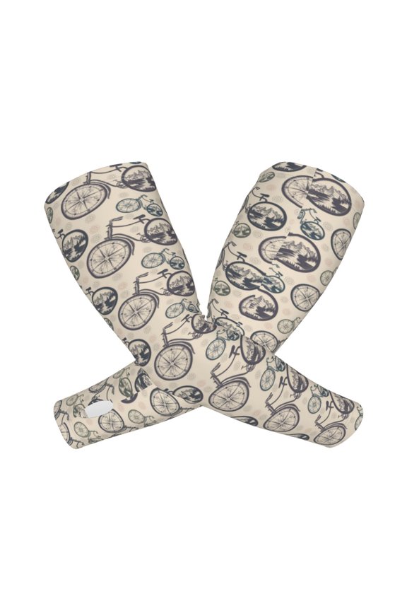 Compass And Mountains In Bicycle Wheels Arm Sleeves for Men and Women - Tattoo Cover Up UPF 50+ Cooling Sports Sleeve for Basketball Golf Football-One Size