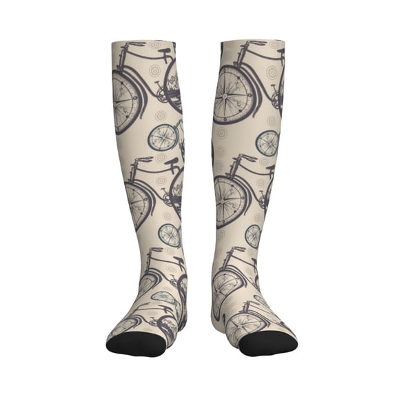 Picia Compass And Mountains In Bicycle Wheels Printed Sports Compression Socks - 15-20mmHg Graduated Compression, High-Performance Soft and Breathable Socks for Men and Women
