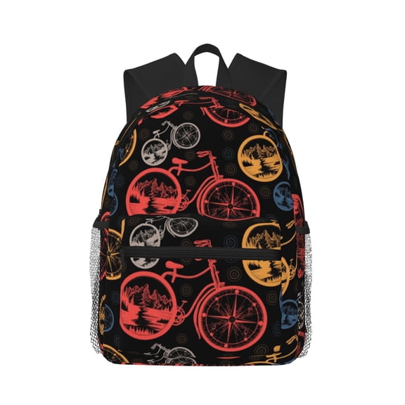 Picia Compass And Mountains In Bicycle Wheels1 Large Capacity Backpack Classic Style Backpack Casual Backpack Water-Resistant School Work Travel Outdoor Backpack