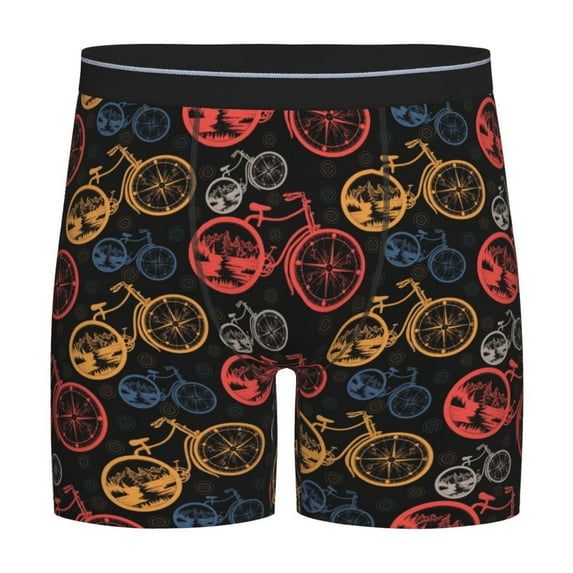 Picia Compass And Mountains In Bicycle Wheels1 Pattern Men's Athletic Long Leg Briefs , Performance Stretch Underwear,Moisture-Wicking