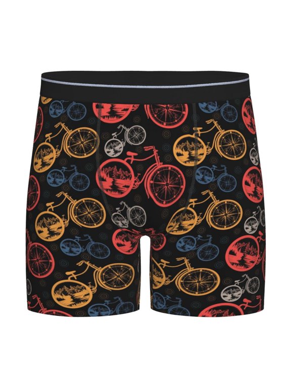 Compass And Mountains In Bicycle Wheels1 Pattern Men's Athletic Long Leg Briefs , Performance Stretch Underwear,Moisture-Wicking