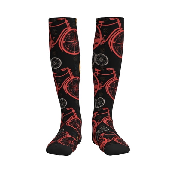 Picia Compass And Mountains In Bicycle Wheels1 Printed Sports Compression Socks - 15-20mmHg Graduated Compression, High-Performance Soft and Breathable Socks for Men and Women