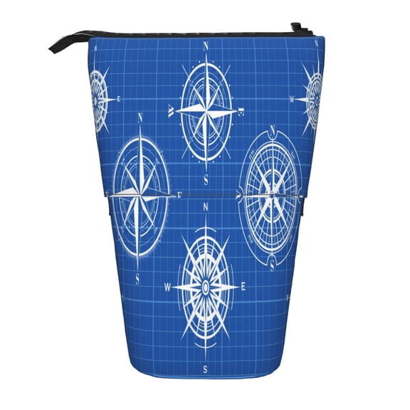 Picia Compass Print Telescopic Pencil Case, Telescopic Pen Holder Telescopic Pencil Pouch Bag Stationery Pencil Case Box Storage Organizer Makeup Bag