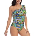 thumbnail image 1 of Picia Construction Machinery Pattern Women's One Piece Swimsuits,One Shoulder Swimwear Asymmetric ,Ruffle Monokinis Bathing Suits,High Waisted Flattering Bathing Suits-X-Large, 1 of 8