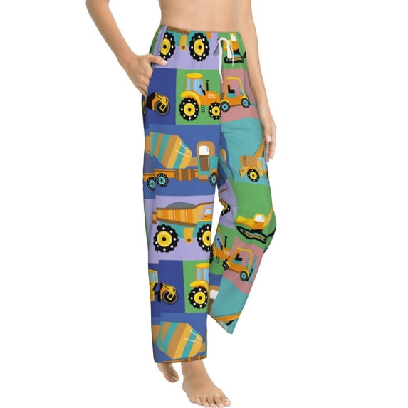 Picia Construction Machinery Womens Soft Woven Cotton Elastic Waistband Sleep Pajama Pant Lounge Sleep Pant With Pockets And Drawstring-Small