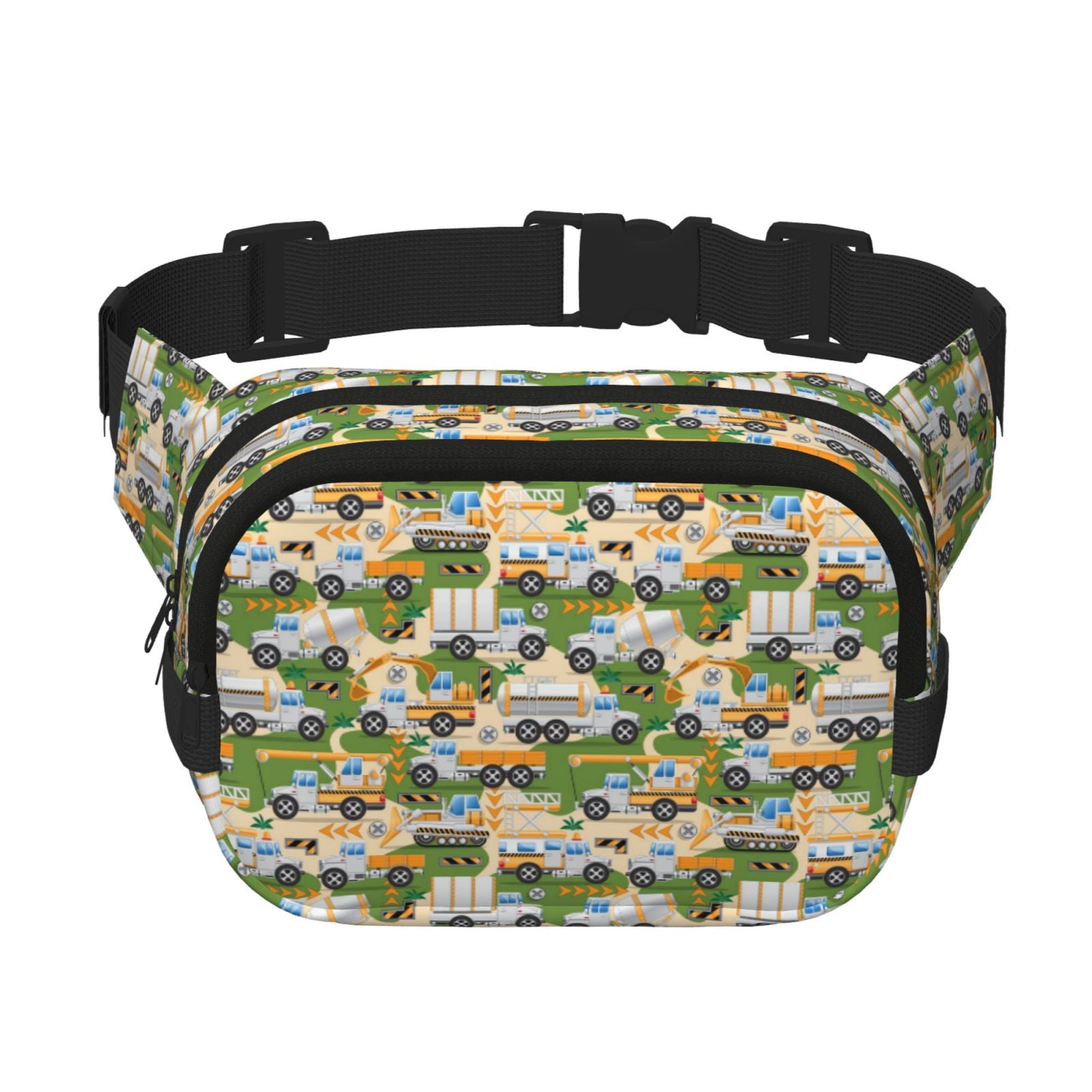 Picia Construction Machinery1 Print Square Double-Layer Waist Bag Mini Adjustable Waist Belt Bag Exercise Running Travel Hiking