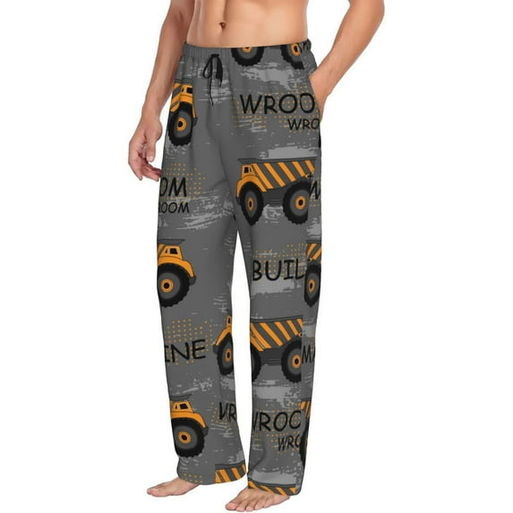 Picia Construction Machines Mens Soft Woven Cotton Elastic Waistband Sleep Pajama Pant Lounge Sleep Pant With Pockets And Drawstring-