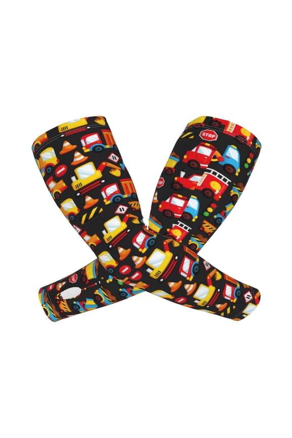 Construction Truck Arm Sleeves for Men and Women - Tattoo Cover Up UPF 50+ Cooling Sports Sleeve for Basketball Golf Football-One Size