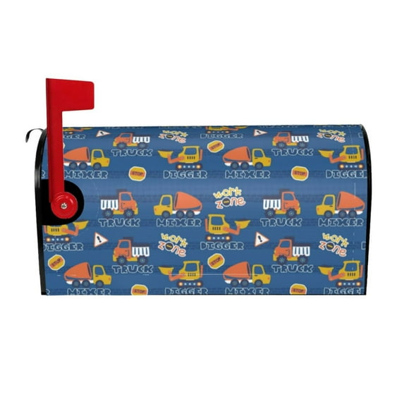 Picia Construction Vehicles Magnetic Mailbox Cover Standard Size-21x18 in