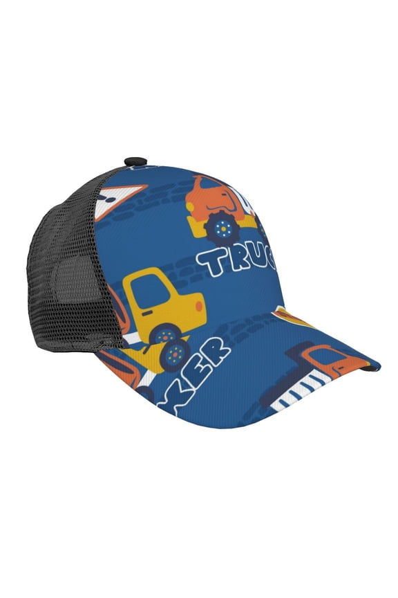 Construction Vehicles Pattern Trucker Hat,Baseball Cap,Sun Protection Cap,Stylish Headwear,Leisure Cap,Outdoor Sports Cap