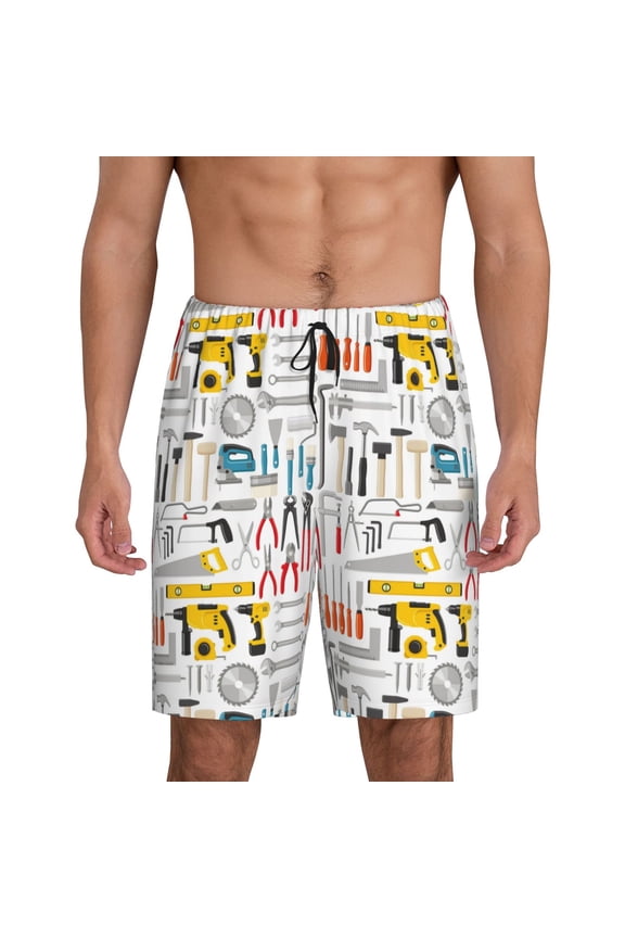 Construction tools Pattern Pajama Shorts for Men, Men's Pajama Bottoms, Sleepwear,Short Pajama Pants-Large