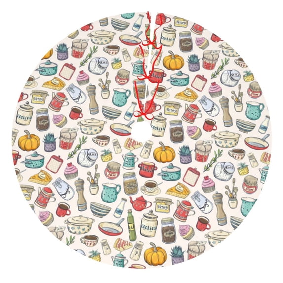 Picia Cooking Utensils Print Christmas Tree Skirt , Christmas Tree Skirt Ornaments for Merry Christmas Holiday Party Decorations Indoor Outdoor-30"