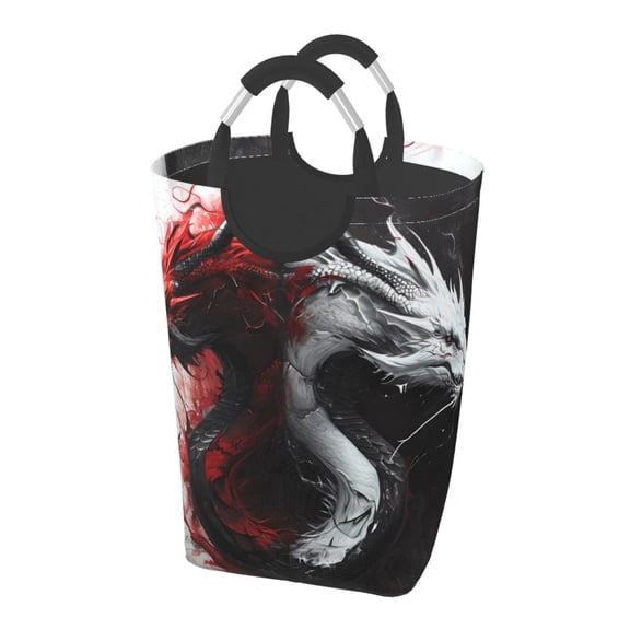 Picia Cool Black And White Dragon Laundry Basket With Handles Laundry Hamper Toys Storage Organizer Foldable Bucket Washing Bin Dirty Clothes Bag For Home Bathroom Bedroom Dorm