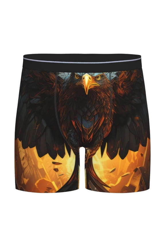 Cool Black Eagle Pattern Men's Athletic Long Leg Briefs , Performance Stretch Underwear,Moisture-Wicking