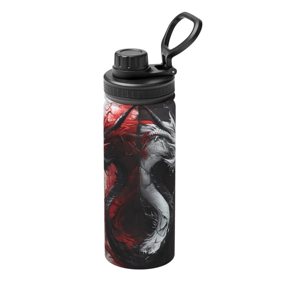 Picia Cool Black And White Dragon Pattern Water Bottle 18 oz Stainless Steel Insulated Bottles With Handle Leak Proof Gym Sport Water Jug BPA-free insulated kettle For Men Women Adults