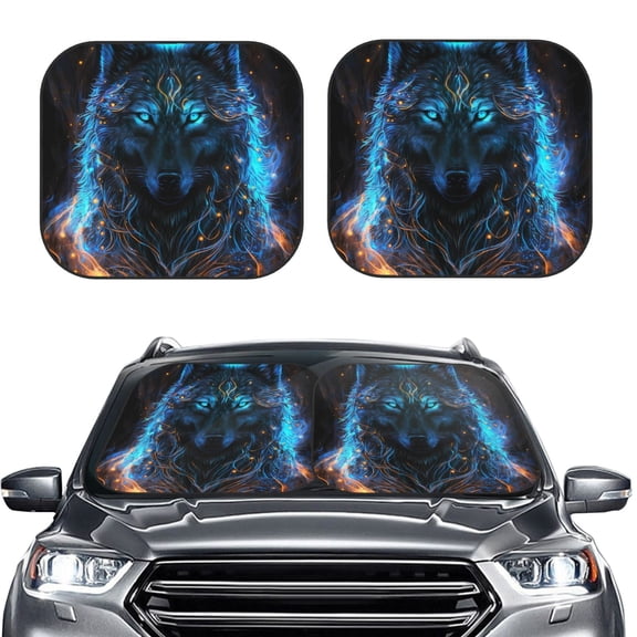 Picia Cool Blue Light Wolf 2 Piece Car Windshield Sun Shade Foldable | Foldable Sun Shield for Front Window Blocks UV Rays and Keeps Your Vehicle Cool-Large