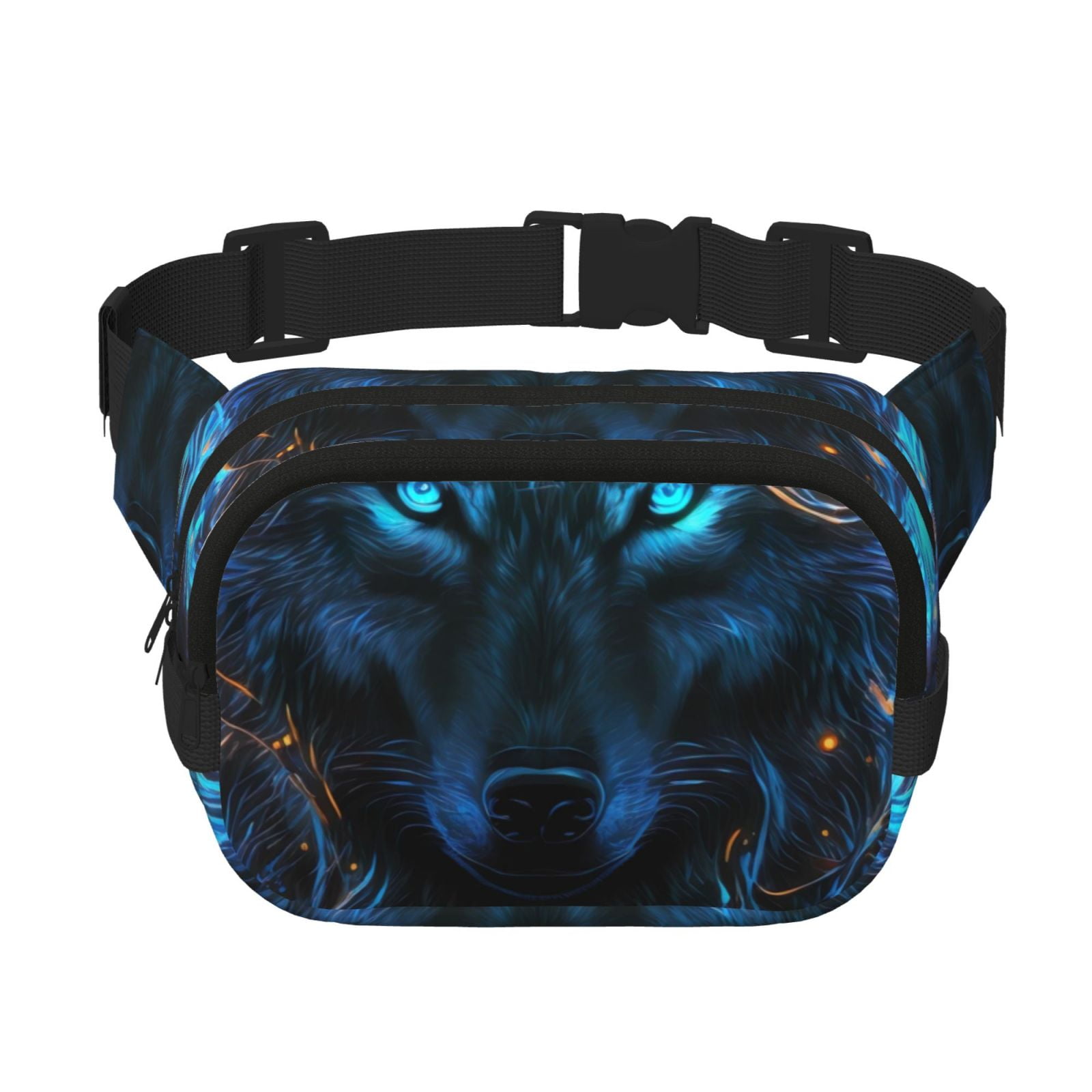 Picia Cool Blue Light Wolf Print Square Double-Layer Waist Bag Mini Adjustable Waist Belt Bag Exercise Running Travel Hiking