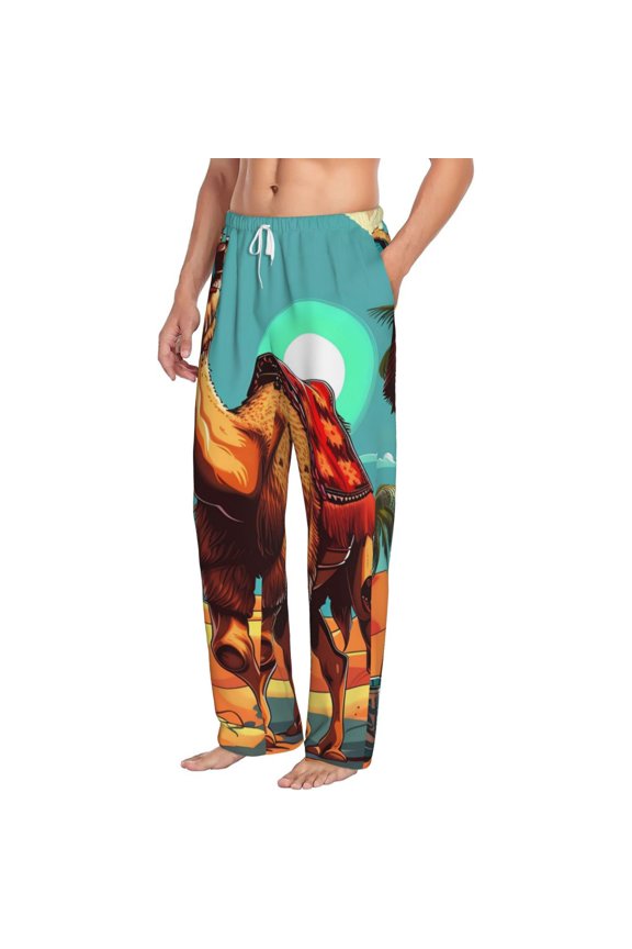 Cool Camel Oasis Vibes Mens Soft Woven Cotton Elastic Waistband Sleep Pajama Pant Lounge Sleep Pant With Pockets And Drawstring-Small