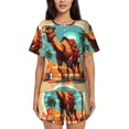 thumbnail image 1 of Picia Cool Camel Oasis Vibes Pajamas Sets for Women Soft Short-Sleeved Pjs with Lounge Shorts Two Piece Sleepwear-3X-Large, 1 of 9