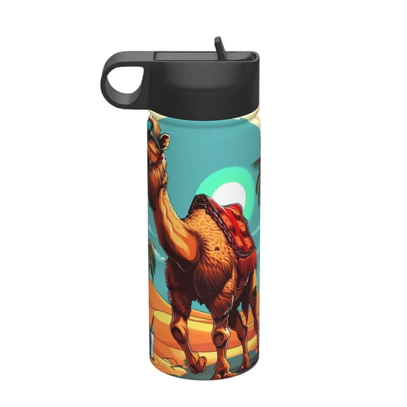 Picia Cool Camel Oasis Vibes Pattern 18oz Sports Insulated Kettle With Straw Insulated Water Bottle For Running Hiking Cycling Climbing Men'S Woman Insulated Water Bottle