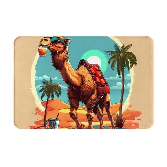 Picia Cool Camel Oasis Vibes Pattern Flannel Doormat  16x24 Inch Non-Slip Indoor Mat, Absorbent & Quick-Dry Rug for Entryway, Bathroom, Kitchen, and Bedroom, Machine Washable