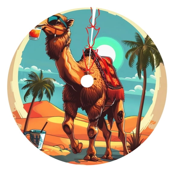 Picia Cool Camel Oasis Vibes Print Christmas Tree Skirt , Christmas Tree Skirt Ornaments for Merry Christmas Holiday Party Decorations Indoor Outdoor-