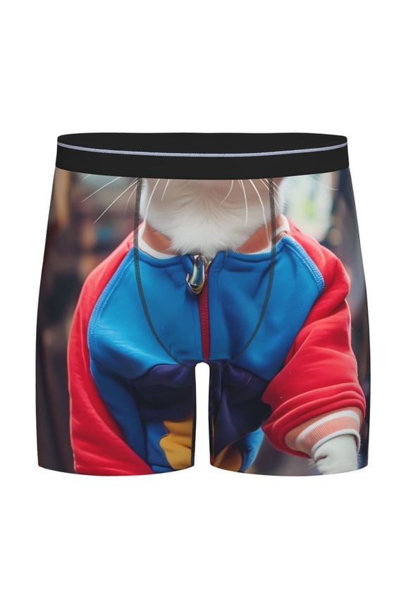 Cool Cat In Sunglasses Pattern Men's Athletic Long Leg Briefs , Performance Stretch Underwear,Moisture-Wicking