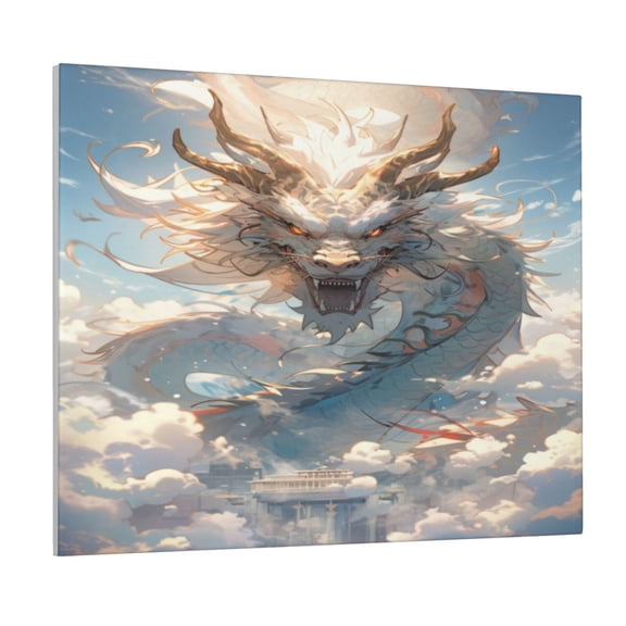 Picia Cool Cloud White Dragon Pattern Decorative Picture – Unique Wall Art, Modern Canvas Print for Trendy Interiors (Horizontal)