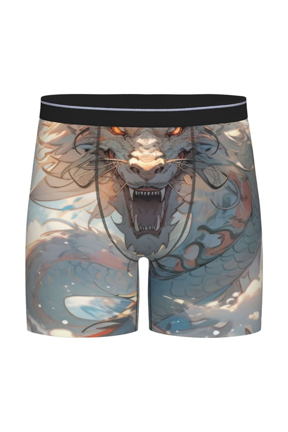 Cool Cloud White Dragon Pattern Men's Athletic Long Leg Briefs , Performance Stretch Underwear,Moisture-Wicking