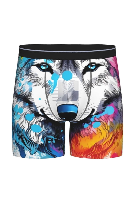 Cool Colorful Wolf Pattern Men's Athletic Long Leg Briefs , Performance Stretch Underwear，Moisture-Wicking