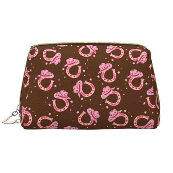 Picia Cool Cowgirl Print Leather Makeup Bag Make Up Bag Travel Toiletry Bag for Her Girlfriend Teacher Teen Girl Gifts