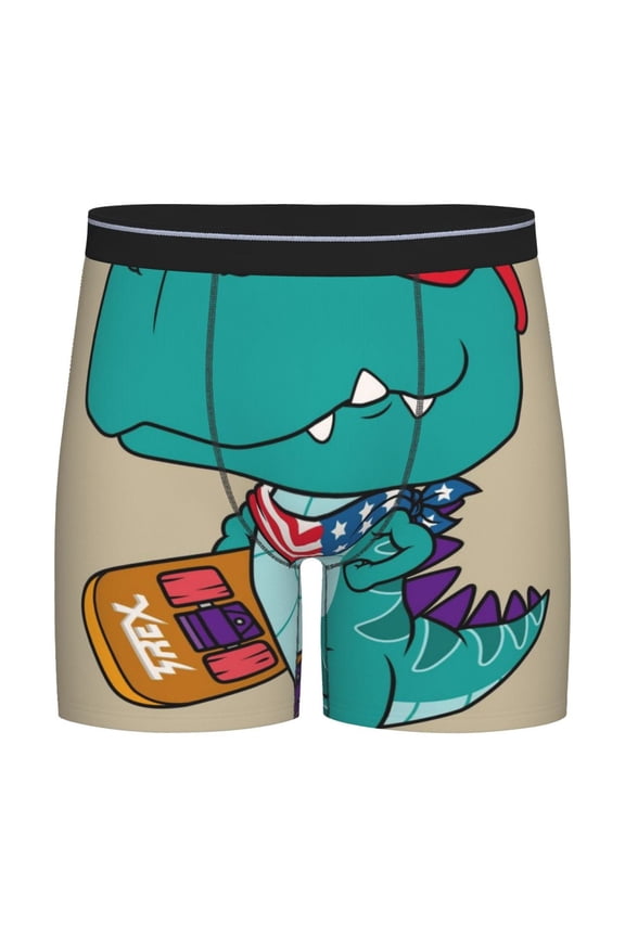 Cool Dino Playing Skateboard Pattern Men's Athletic Long Leg Briefs , Performance Stretch Underwear，Moisture-Wicking