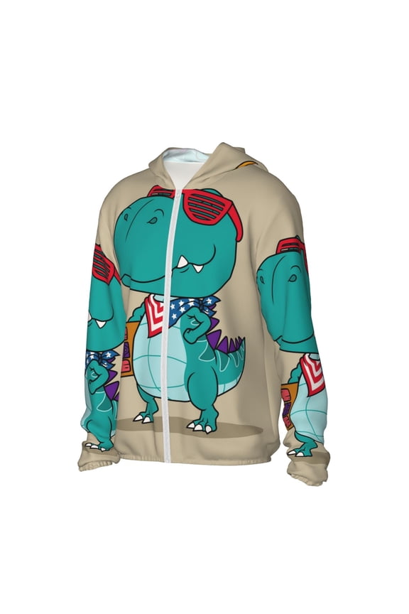 Cool Dino Playing Skateboard Women's Men's UPF 50+ Sun Protection Hoodie Shirt Long Sleeve SPF Fishing Outdoor UV Hiking Lightweight Shirts-3X-Large