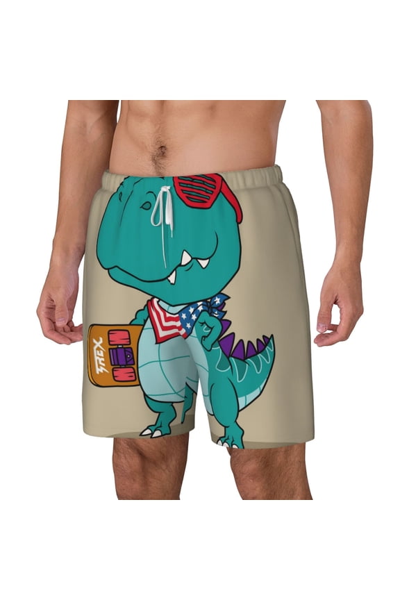 Cool Dino Playing Skateboard pattern Mens Swim Trunks with Compression Liner Stretch Beach Shorts Quick Dry with Zipper Pockets No-Chafing Board Shorts-Small