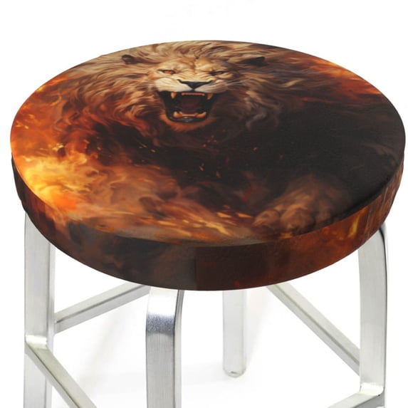 Picia Cool Fire Lion pattern Round Stool Covers Comfy Seat Covers Stretch Removable WashableChair Slipcover Round Bar Chair Cushion Cover-12 inch