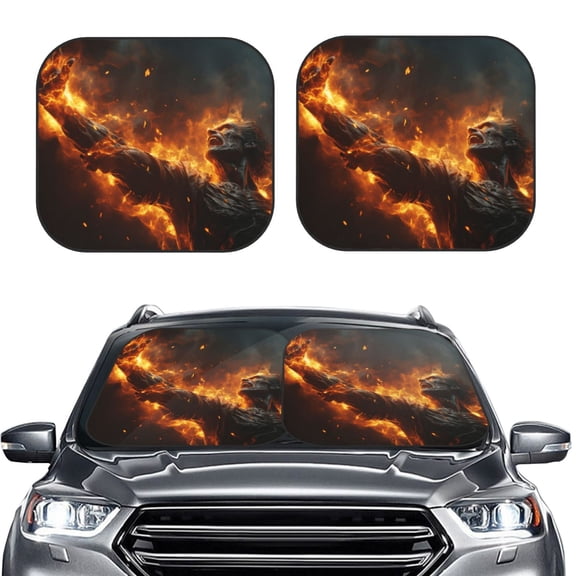 Picia Cool Fire Man 2 Piece Car Windshield Sun Shade Foldable | Foldable Sun Shield for Front Window Blocks UV Rays and Keeps Your Vehicle Cool-Medium